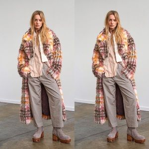 FREE PEOPLE Cardi Plaid Faux Fur Coat